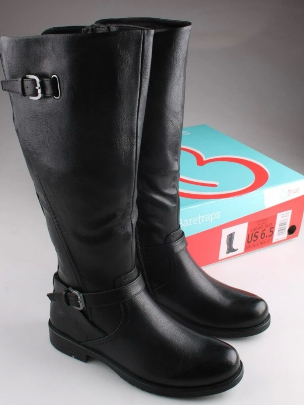 BareTraps Black Carmen over the calf Riding Boots with Buckle Detail, sz 7, new!